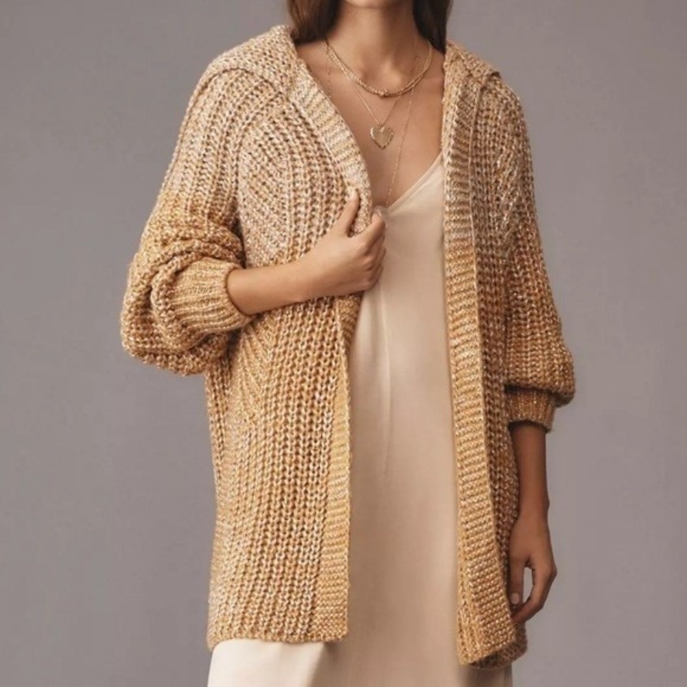 Antropologie x Maeve Oversized‎ Collared Cardigan Beige Sweater Gold Size Medium